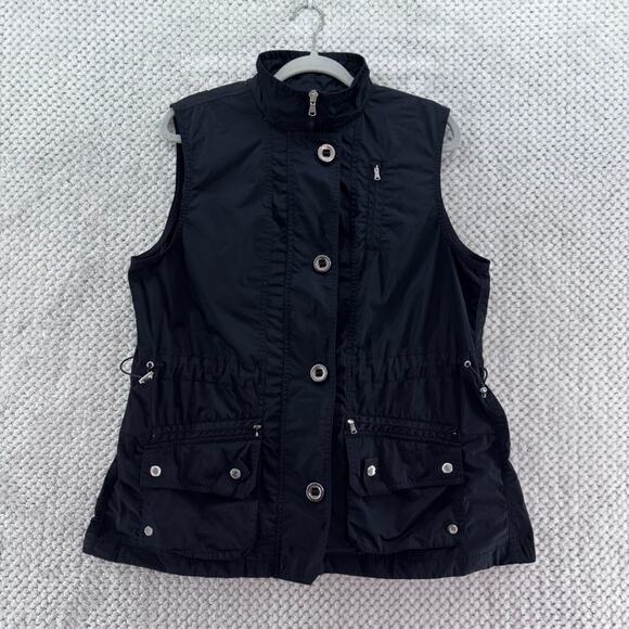 Zenergy by Chicos Vest Womens 2 L/12 Black Jackets Full Front Zip Pockets Mock - Picture 1 of 10